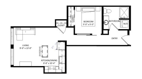 ULI The Irwin S307 - Studio, 1 Bath Floor Plan