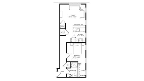 ULI The Irwin S326 - 1 Bed, 1 Bath Floor Plan