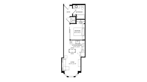 ULI The Irwin S327 - Studio, 1 Bath Floor Plan