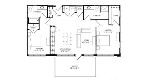 ULI The Irwin S421 - 2 Bed, 2 Bath Floor Plan