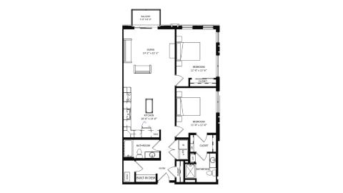 ULI The Irwin N212 - 2 Bed, 2 Bath Floor Plan